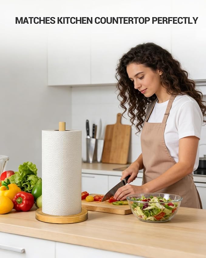 NESAPTO Paper Towel Holder Countertop, Wooden Freestanding Paper Towel Stand - Image 7