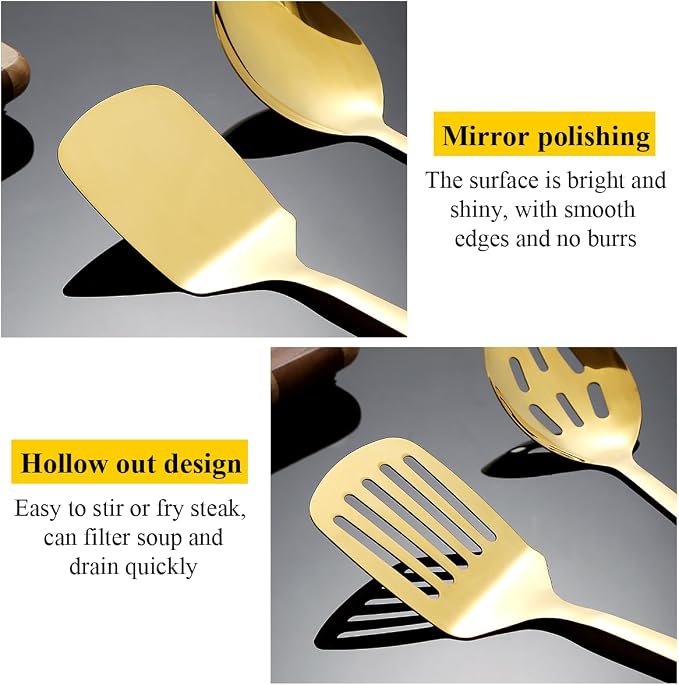 Homquen Gold Kitchen Utensils Set 4pcs, Titanium Gold Plating Stainless Steel - Image 7