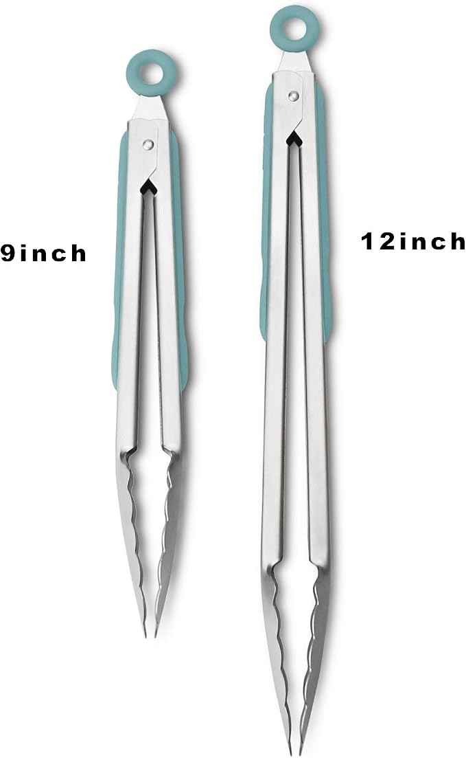 Premium 304 Stainless Steel Tongs Set – 12" Grill Tongs & 9" Cooking Tongs - Image 3
