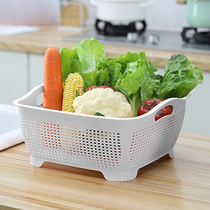 Double-layer Draining Basket Plastic Fruits Vegetable Washing Basket Food - Image 5