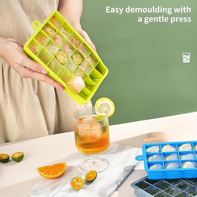 Ice Cube Tray with Lid and Bin, 3 Pack 72 Cubes Silicone Plastic Ice Cubes Trays - Image 4