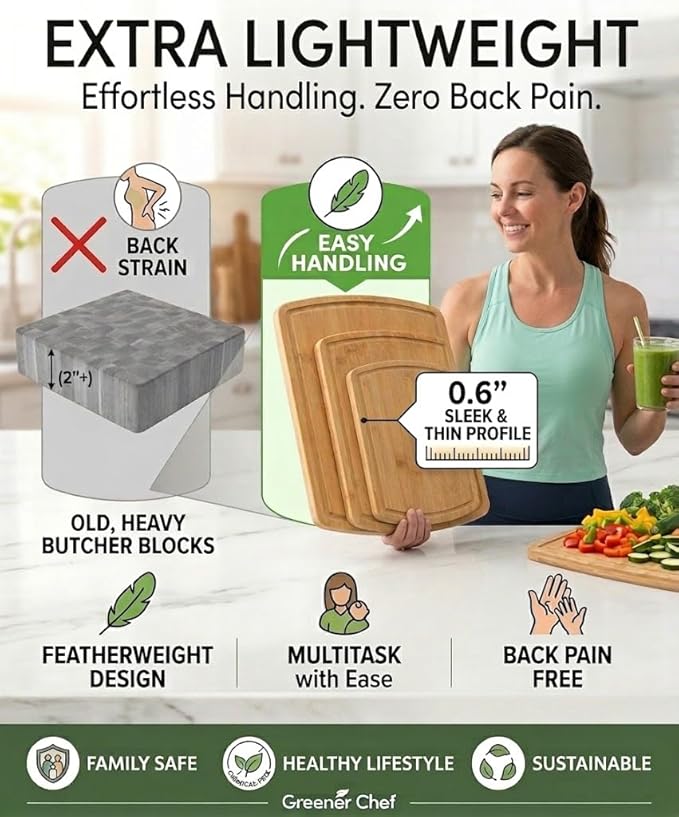 Greener Chef Luxury Bamboo Cutting Board Set of 3 - Image 4