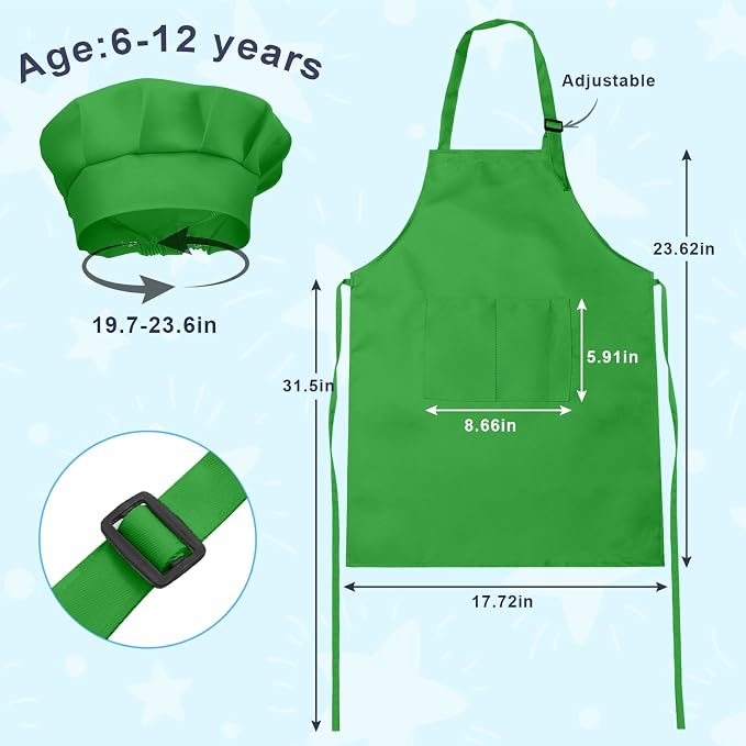 Kids Apron and Chef Hat Set, 30 Pieces Boys Girls Kids Apron - Image 2