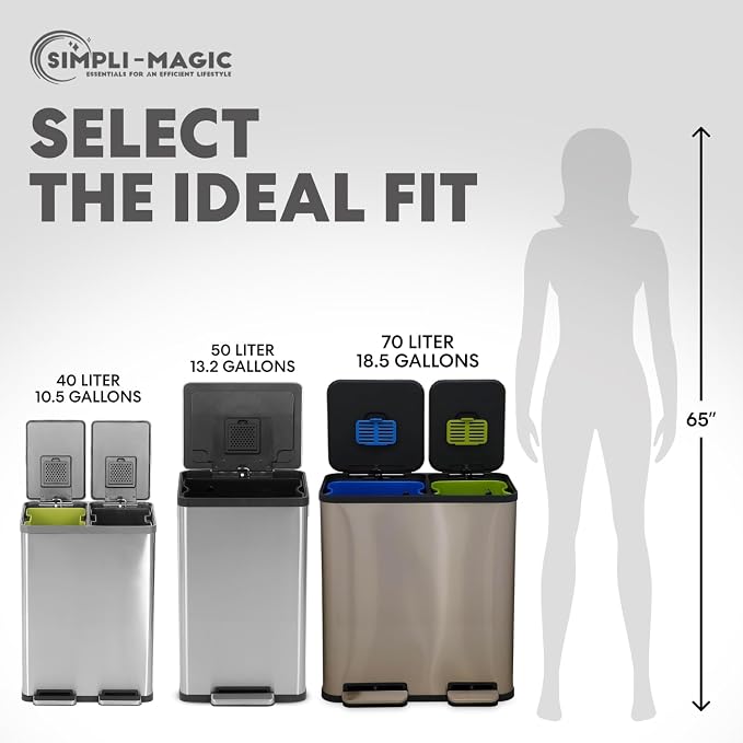 Simpli-Magic 70 Liter / 18.5 Gallon Rectangular Hands-Free Dual Compartment - Image 4