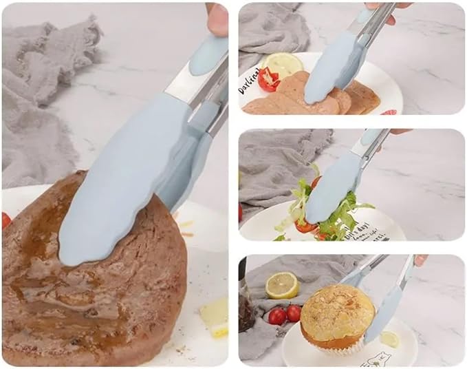 ZHIYE 4Pcs Silicone Tongs, Kitchen Tongs 7” Non-slip & Easy Grip Stainless - Image 2