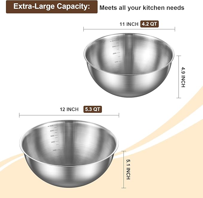 Gronivex Stainless Steel Mixing Bowls Set of 2, Food Grade 304, Dishwasher Safe - Image 3
