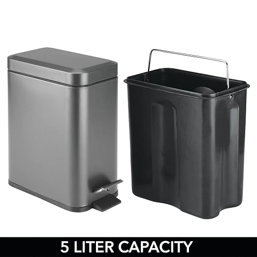 mDesign Small Modern 1.3 Gallon Rectangle Metal Lidded Step Trash Can, Compact - Image 5
