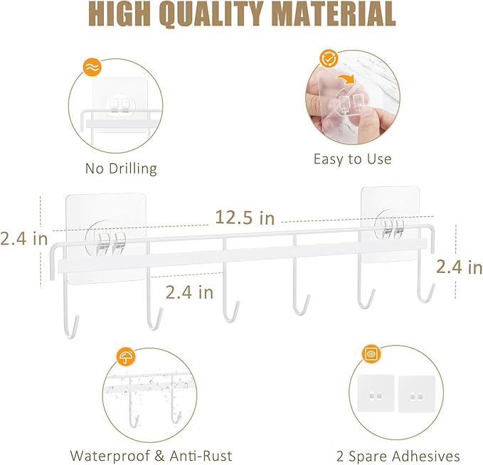 Kitchen Utensil Hanger, Adhesive Utensil Holder Wall Mount Kitchen Rack Rail - Image 3