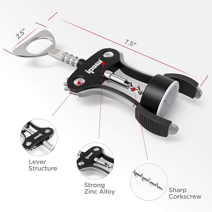 IPOW Wine Opener, Zinc Alloy Wine Bottle Opener, Wing Corkscrew Heavy Duty - Image 6