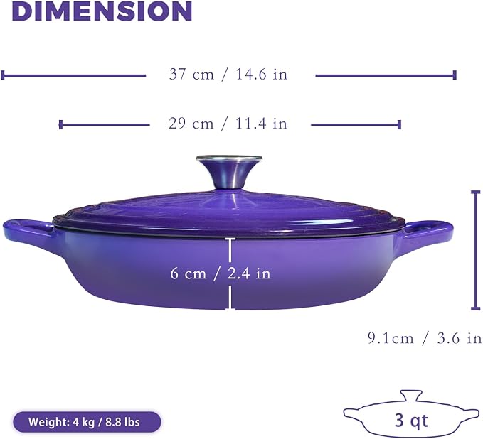 Flavehc Braiser Enameled Cast Iron Braiser 3 qt Braiser Pan - Image 3