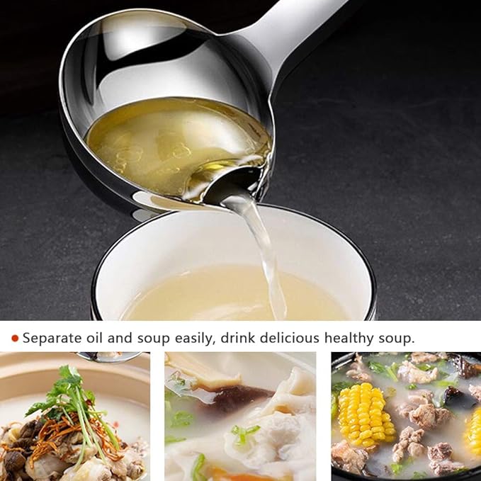 Stainless Steel Oil Separator Soup Ladle Gravy Food Fat Separator Skimmer Spoon - Image 2
