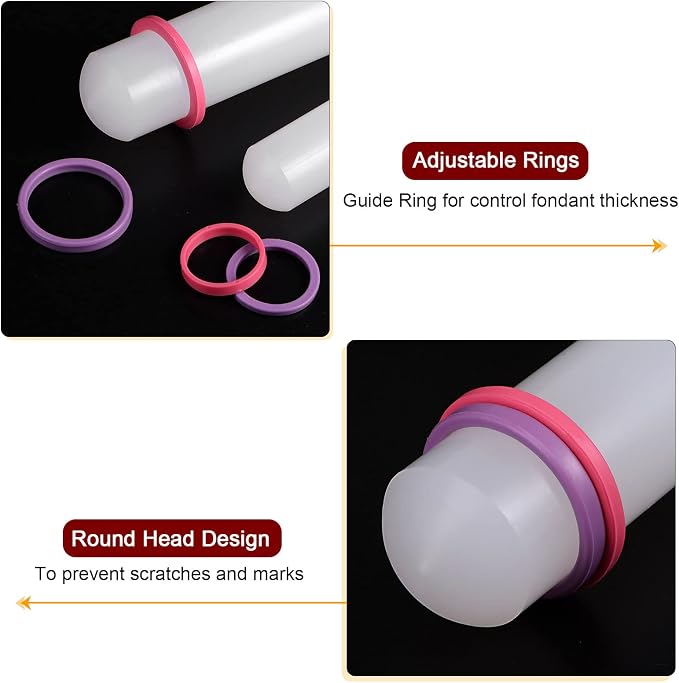 HARFINGTON Fondant Rolling Pin 20 Inch x 1.38 Inch Adjustable Guide Rings - Image 4