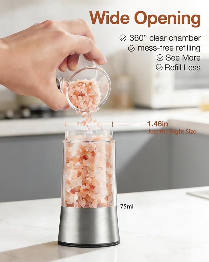 Gravity Electric Salt and Pepper Grinder Set, Automatic Mills - Image 2
