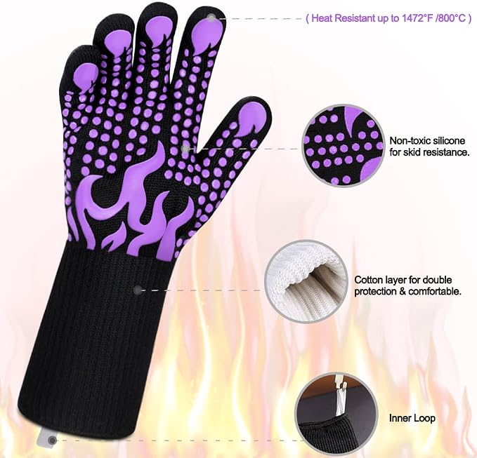 Comsmart BBQ Gloves, 1472 Degree F Heat Resistant Grilling Gloves Silicone - Image 4