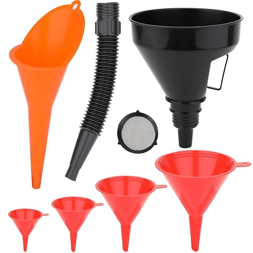6 Pcs Automotive Oil Funnel Set – Wide Mouth Fuel Funnels by Cartisen