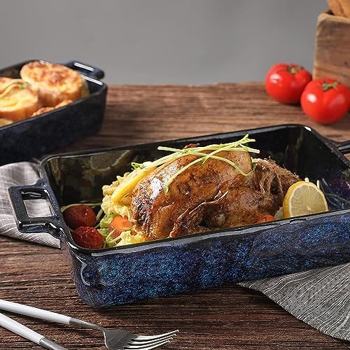 VICRAYS Ceramic Rectangular Bakeware Set, 3 PCS, Blue