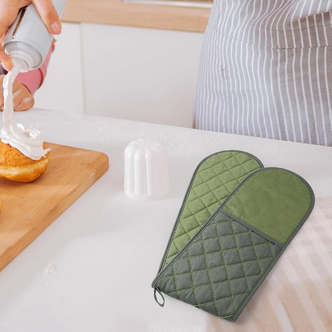 AUAUY Green Double Oven Mitts, 250°C/482°F Heat Resistant BBQ Mittens - Image 6