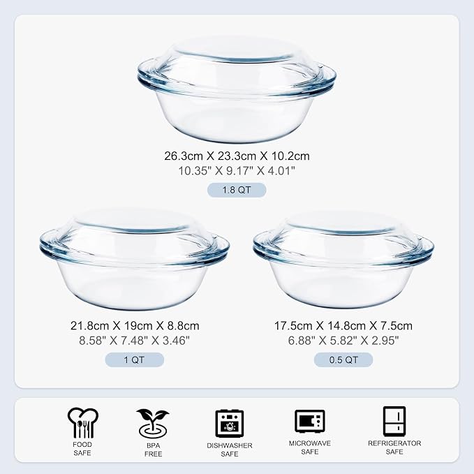 Set of 6 Round Glass Casserole Dishes, Nesting Glass Baking Dish Set - Image 4