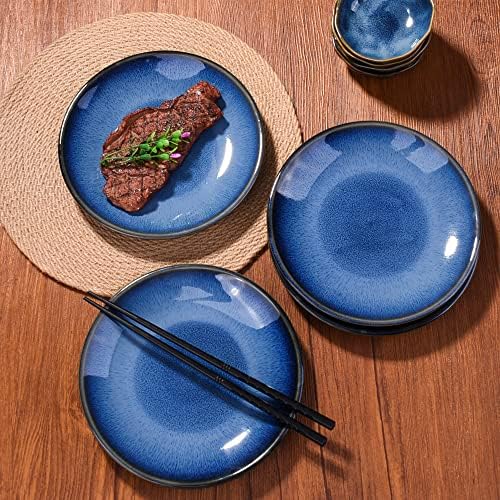 Ceramic Dinner Plate Set of 4, 7.5 Inch Blue Reactive Glaze Salad