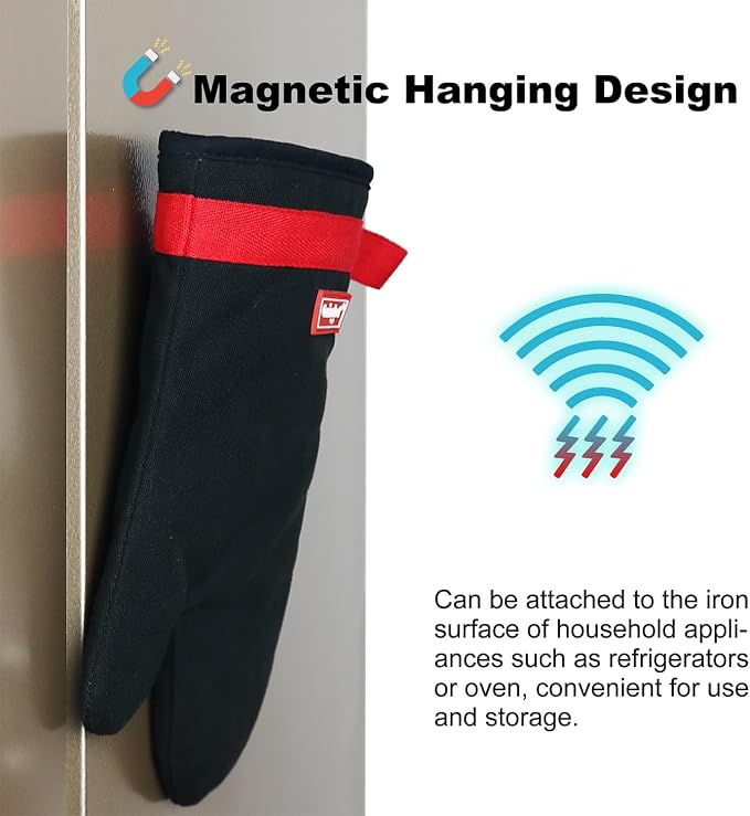 Silicone Oven Mitts, Magnetic Oven Mitt Set, Cotton Oven Mits Heat Resistant - Image 2