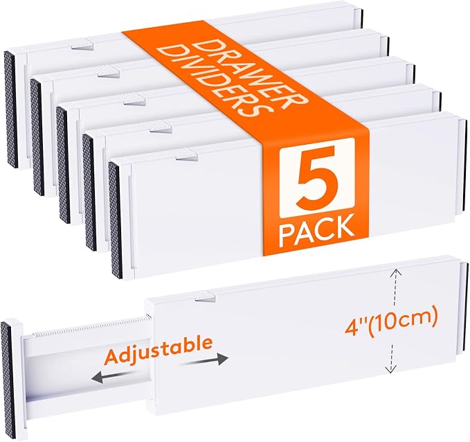 Lifewit 5 Pack 4" High Drawer Dividers 34-56cm/13.5-22" Adjustable Drawer by Lifewit