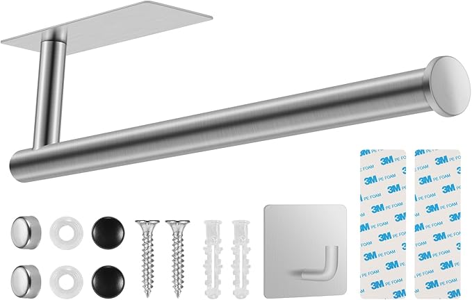 2nd Gen Paper Towel Holder Under Cabinet No Drilling, Self Adhesive or Drilling by UREZORGEAR