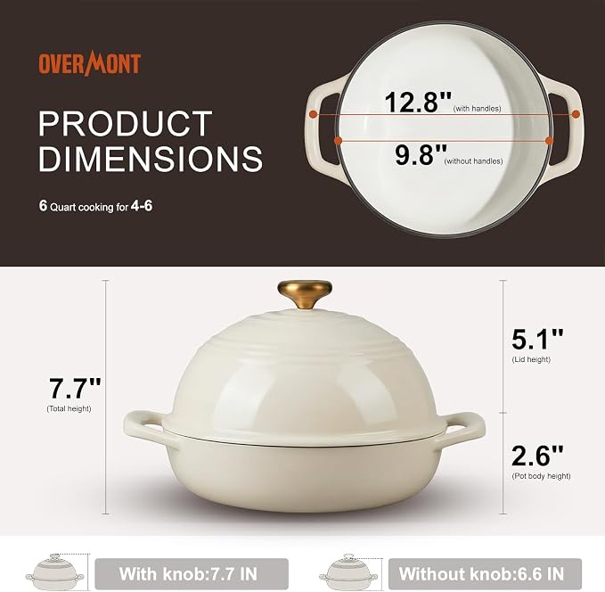 Overmont Enameled Cast Iron Bread Oven - 6QT Bread Dutch Oven - Image 5