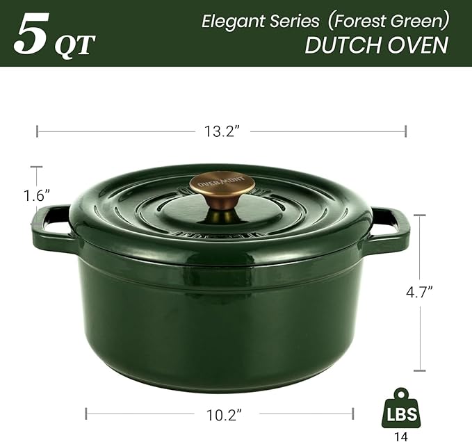 Overmont Enameled Cast Iron Dutch Oven - 5QT Pot - Heavy-Duty Cookware - Image 7