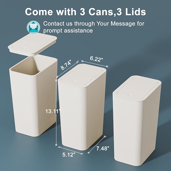 N. NETDOT 3 Pack 10L / 2.6 Gallon Small Trash Can - Image 7