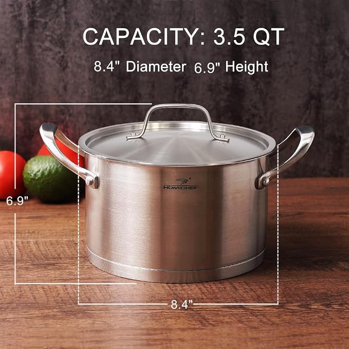 HOMICHEF 3.5QT Silver Nickel Free Stainless Steel Stockpot - Image 3