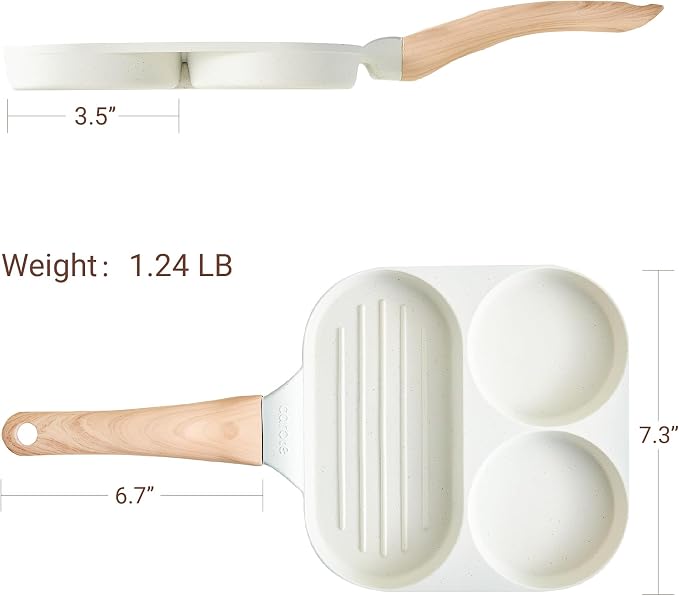 CAROTE Egg Pan Omelette Pan, 3-In-1 Divided Nonstick Grill Pan, Pancake Pan and - Image 2