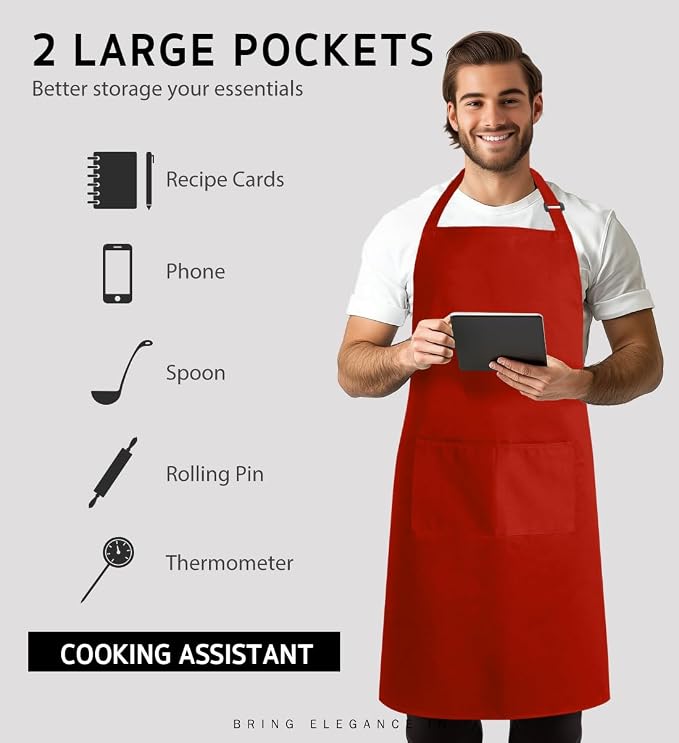 Syntus Apron for Men Women, Adjustable Cooking Kitchen Chef Aprons - Image 4