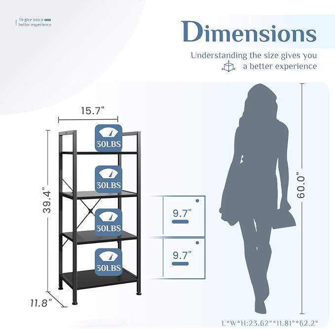 DUMOS 4 Tiers Bookshelf, Classical Book Shelf, Tall Display Shelves in Living - Image 3