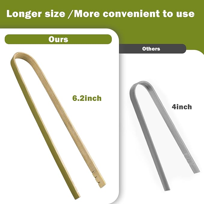 Mini Bamboo Tongs Disposable 100 Pcs 6.2 Inch Long Wooden Tongs - Image 2