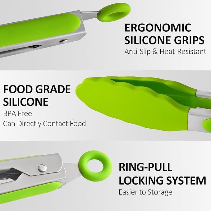 9 Pieces Silicone Tongs for Cooking 7, 12 inches Kitchen Tongs - Image 5