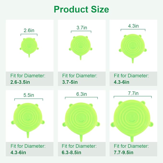 Silicone Stretch Lids – 6 Pack Reusable Food Covers, Flexible Silicone - Image 2