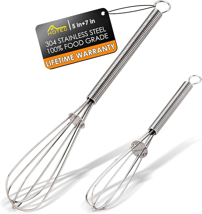 HOTEC Mini Whisks Anti-Rust 304 Stainless Steel Set of 2-5“ & 7", Small Whisk by Hotec