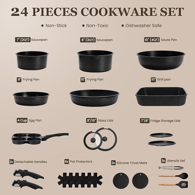 KIKCOIN Nonstick Pots and Pans Set 24 Pack - Image 2