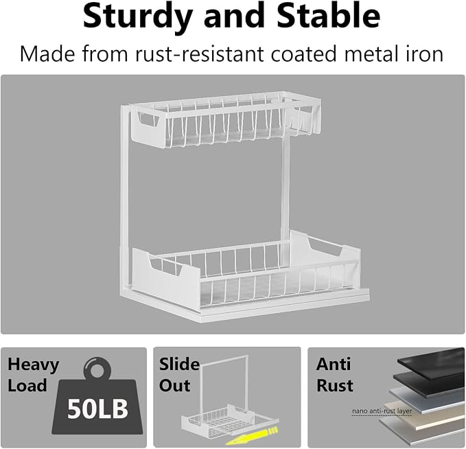 Ceetug Under Kitchen Sink Organizers and Storage Pull Out 2 Tier Metal Bathroom - Image 6