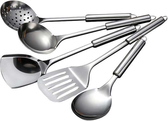 5 PCS Cooking Utensils Set Stainless Steel Kitchen Utensils Gadgets Resistant by LKEREJOL