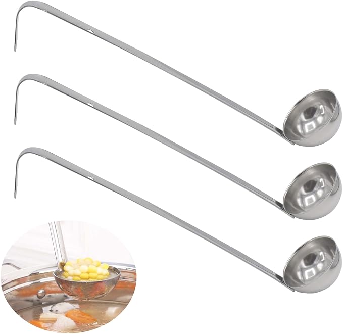 3 Pcs 1 oz Stainless Steel Soup Ladle Set, Long Handle Serving Spoons by Joyangy