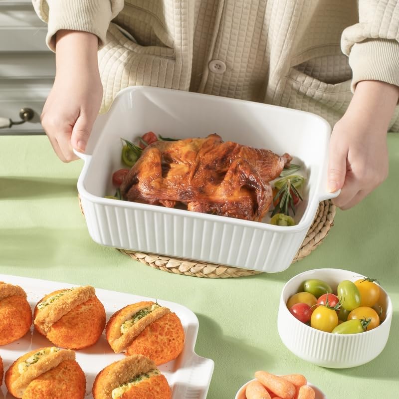 Dizada 10" Square Casserole Dish with Lid - 2-in-1 Porcelain Baking
