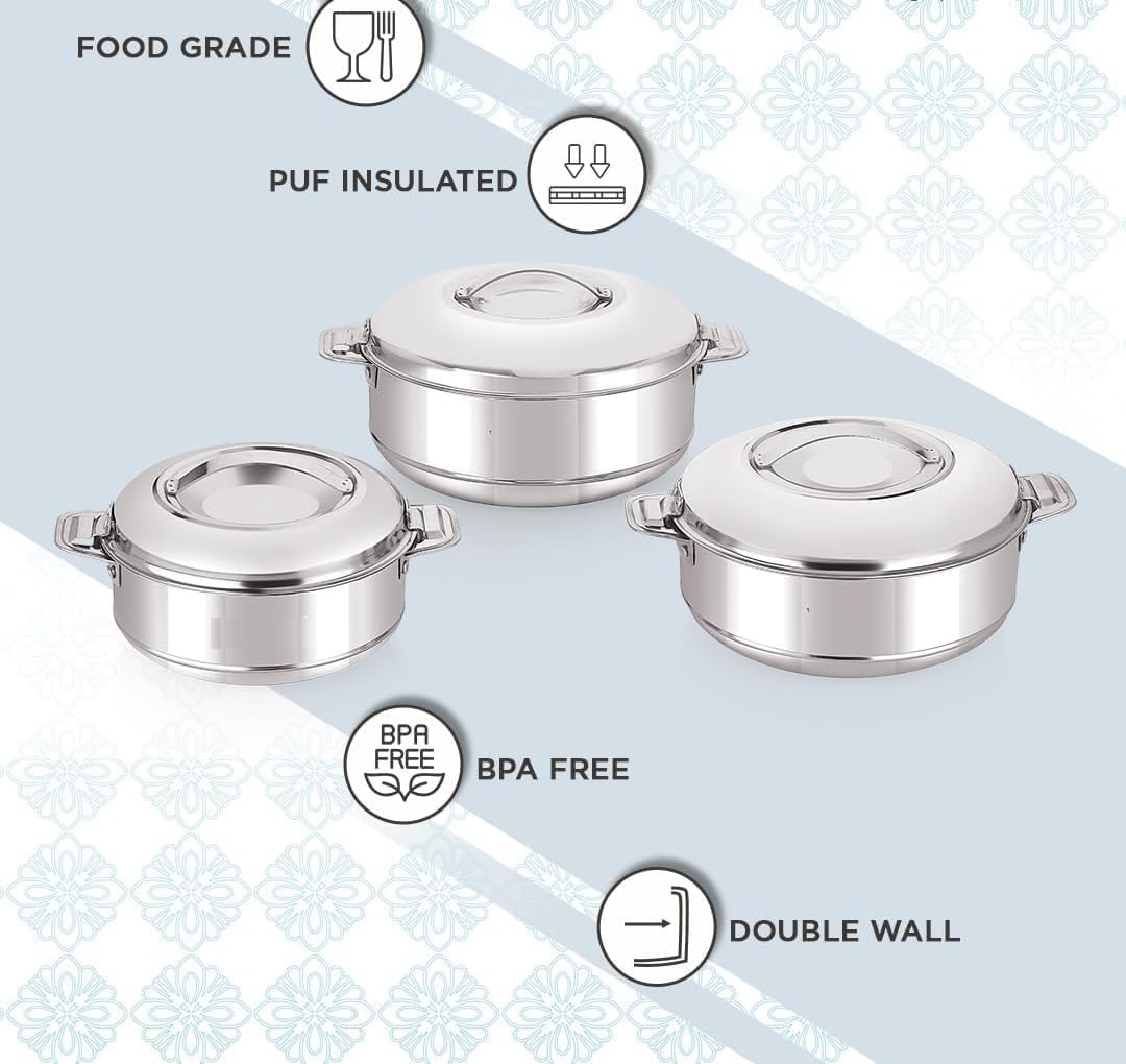 Casserole Stainless Steel Set of 3 (500 ml,1000 ml, 1500 ml) Double