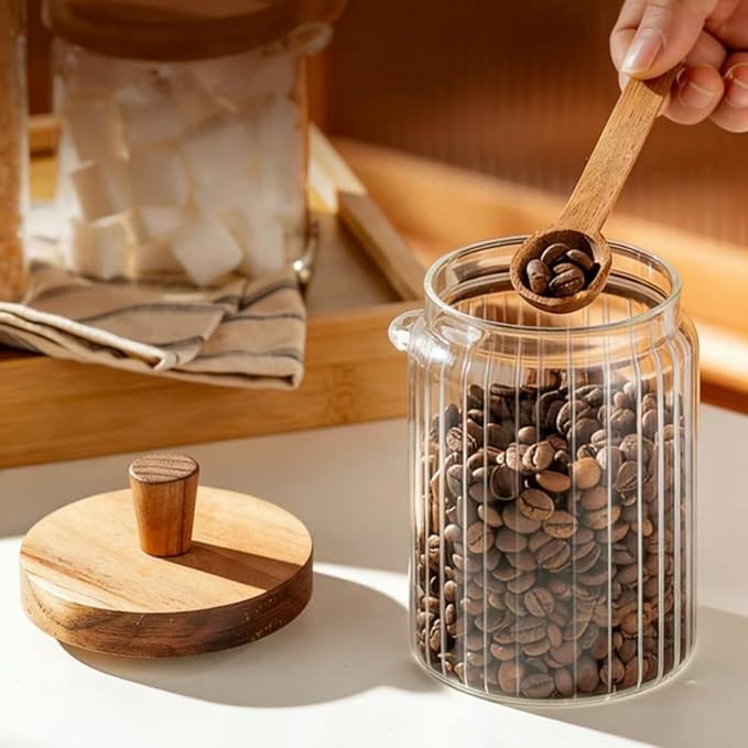 ANSQU Glass Jar with Wooden Lid & Spoon, 20.3oz Food Storage Containers Coffee - Image 4