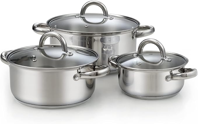 Cook N Home 6-Piece Stainless Steel Pots Set, 1.5 & 3 Qt Sauce Pots by CookNHome