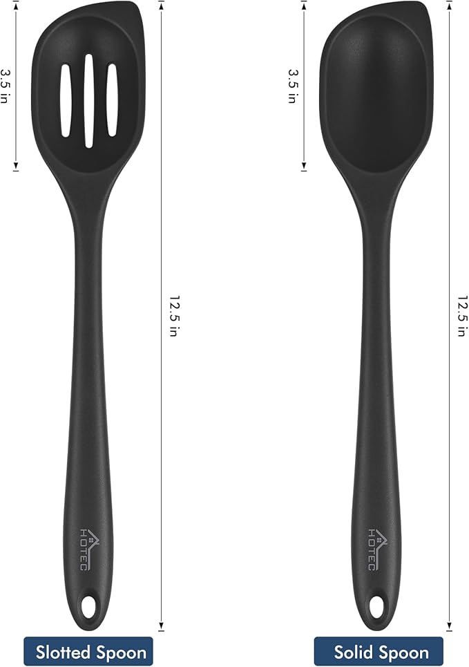 HOTEC Heat Resistant Silicone Cooking Spoon Spatula, Large Kitchen Solid and - Image 2