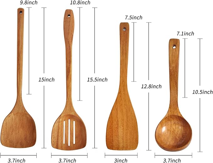 Wooden Spatula, Slotted Turner, Soup Ladle, Long Handle Utensils Set, Handmade - Image 2