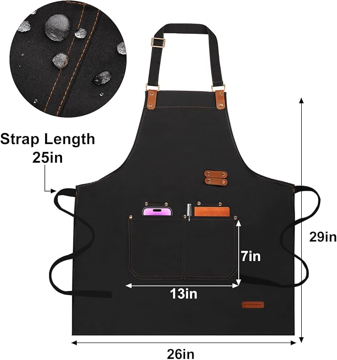 Chef Aprons for Women Men with Pockets, Oil-Repellent & Water-Resistant - Image 2