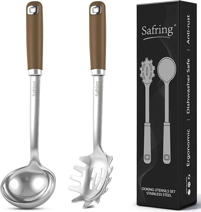 Safring Stainless Steel Soup Ladle and Spaghetti Spoon Set, Heat Resistant by Safring