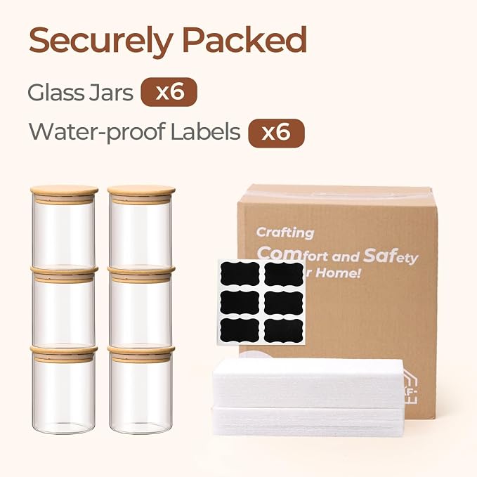 ComSaf 0.8 Qt Glass Food Storage Jars Set of 6, Pantry Organization Jar - Image 8